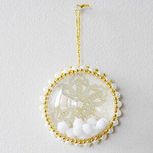 Snowflake Gold and White Christmas Shaker Ornament Handmade Christmas Decor